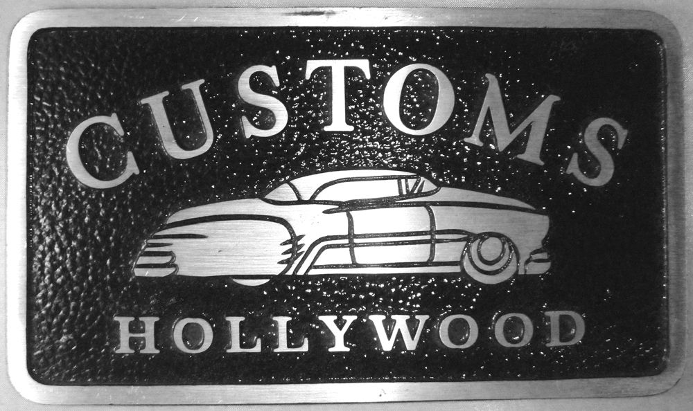 CUSTOMS HOLLYWOOD CAR CLUB PLAQUE CUSTOM KUSTOM LEAD SLED VTG OLD STYLE